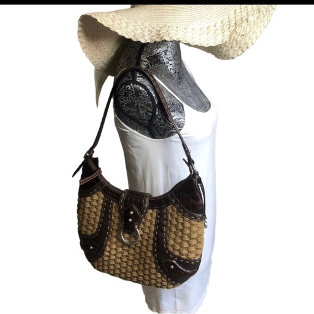 Brighton weave wicker‎ leather brown handbag medium